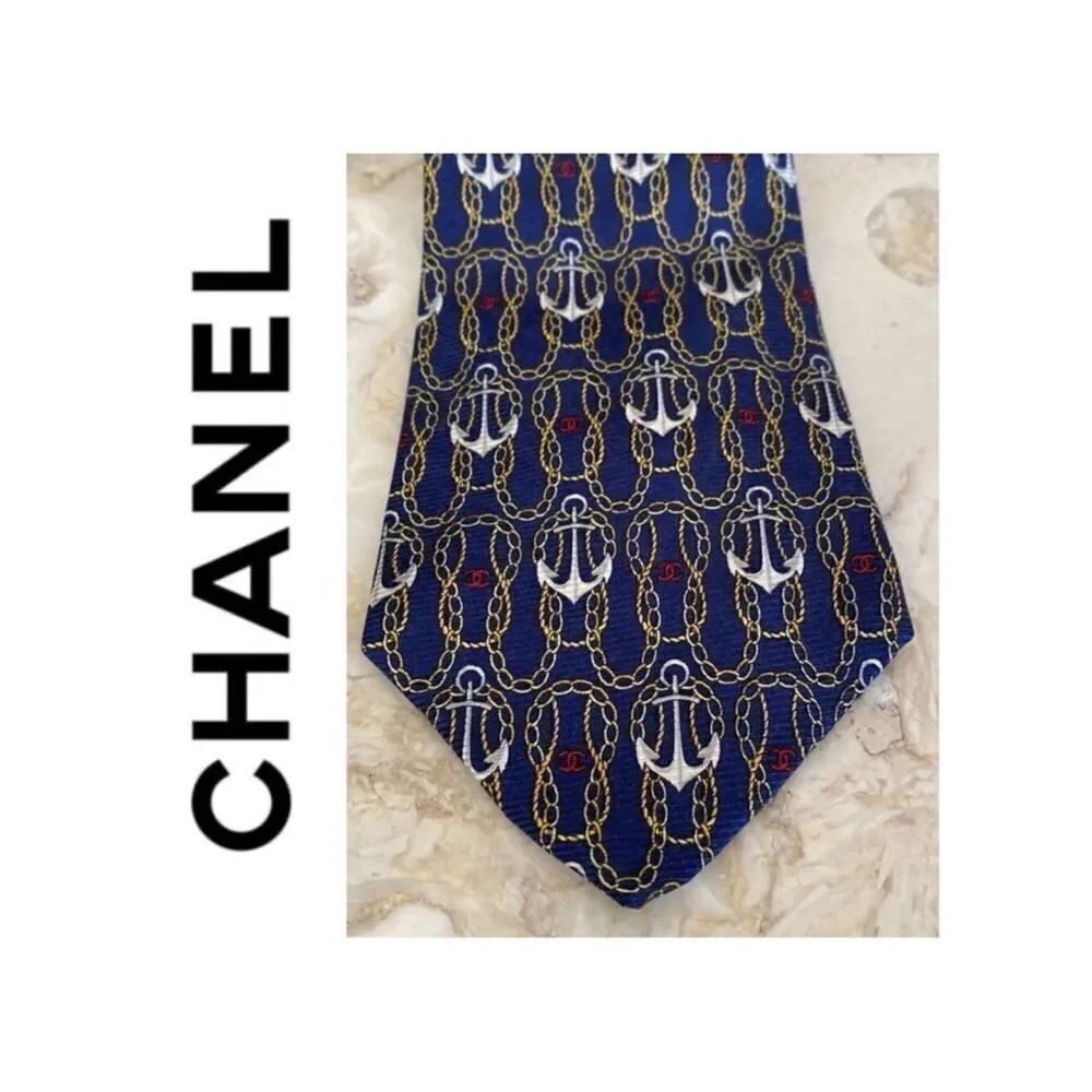 Chanel Chain & Anchors CC Monogram 100% Silk Tie